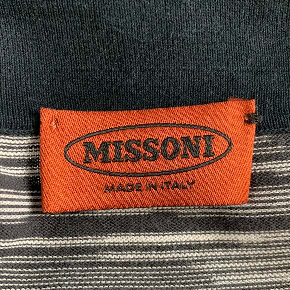 MISSONI Black White Stripe Cotton Polo - Picture 4 of 4